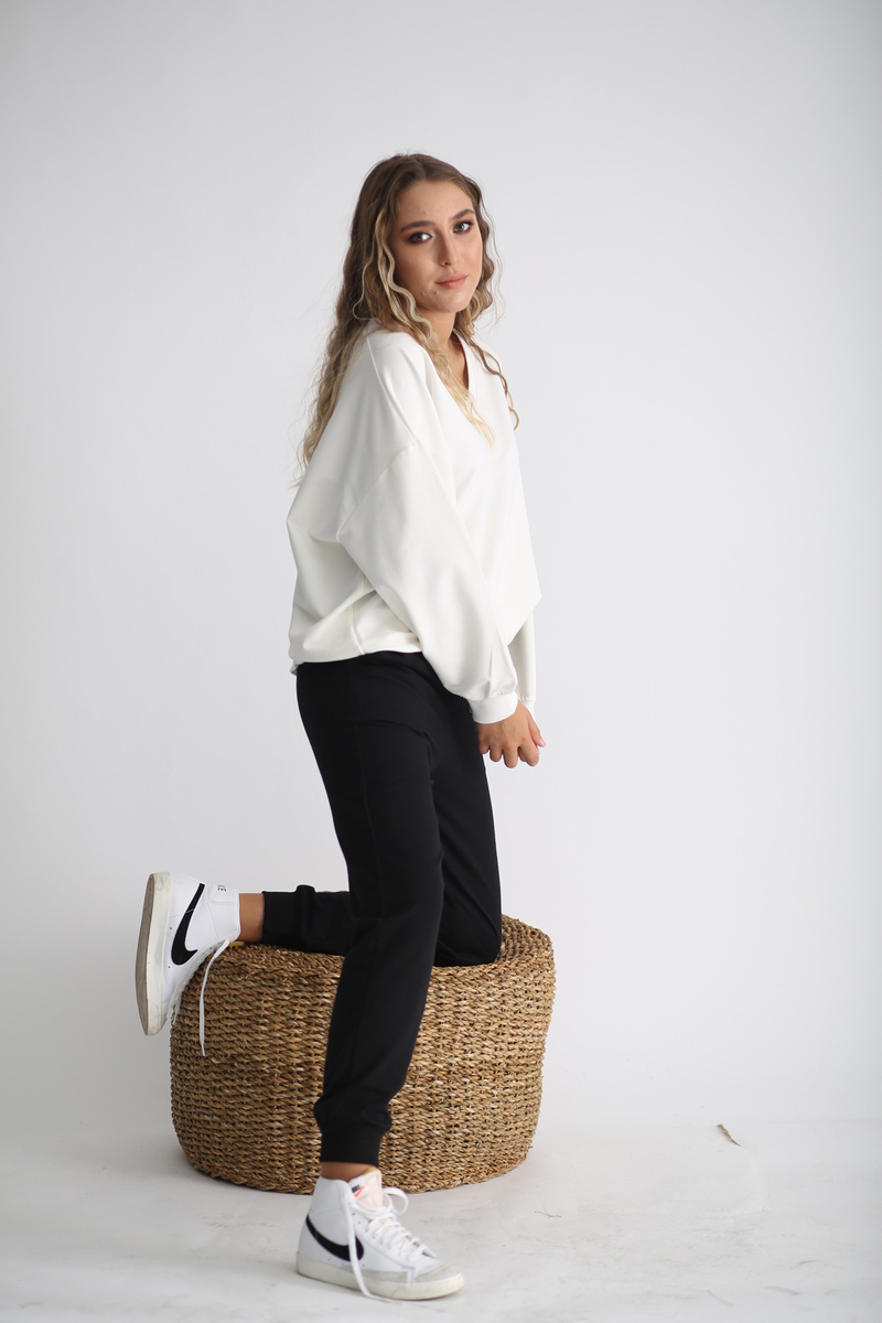 Ekru V Yaka Sweatshirt 4910