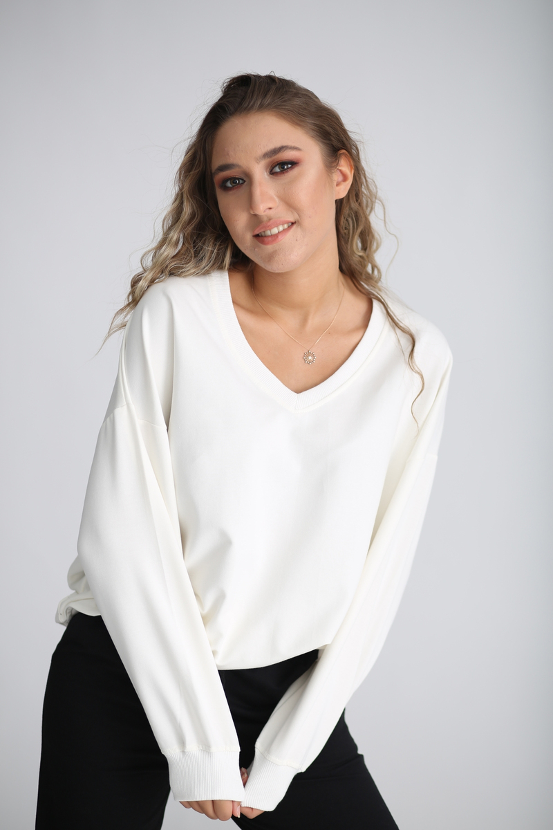 Ekru V Yaka Sweatshirt 4910