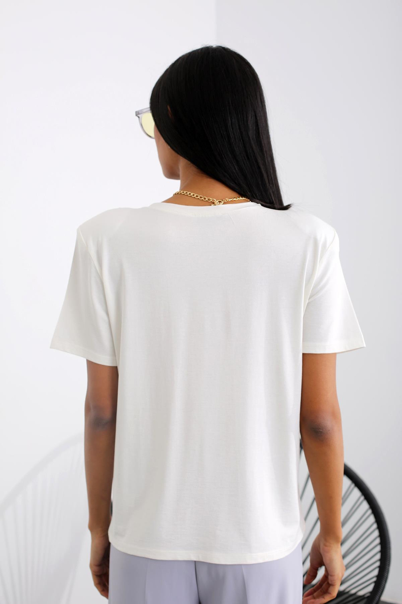 Ekru Vatkalı Omzu Düğmeli Tshirt 14330
