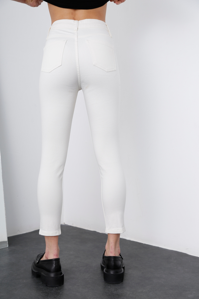 Ekru Yüksek Bel Likralı Skinny Jean 