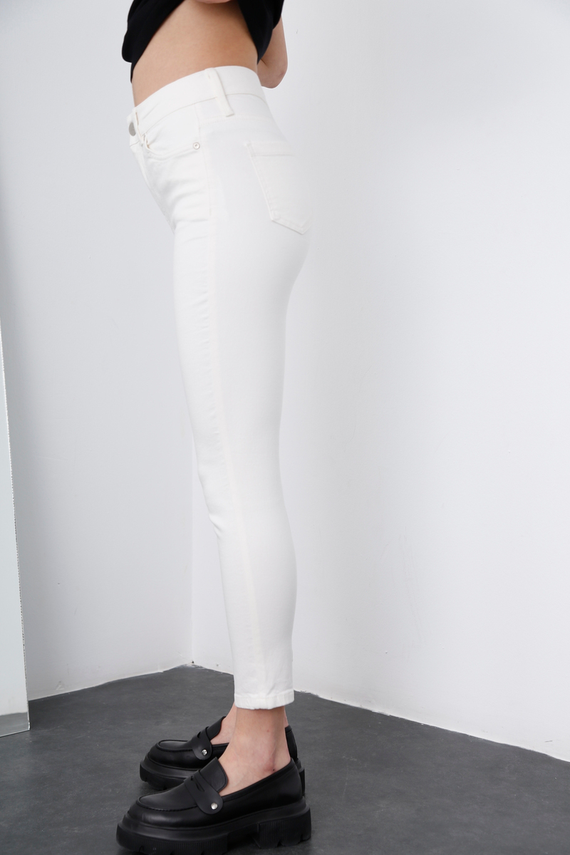 Ekru Yüksek Bel Likralı Skinny Jean 