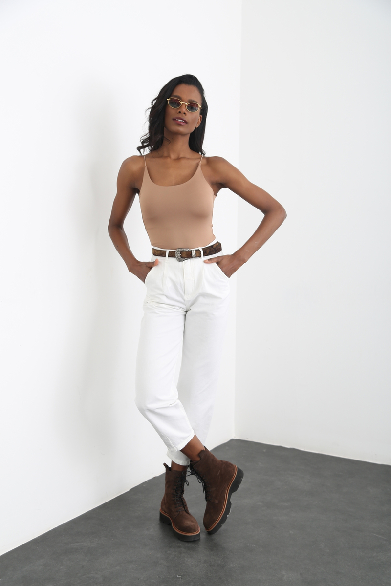 Ekru Yüksek Bel Slouchy Jean 