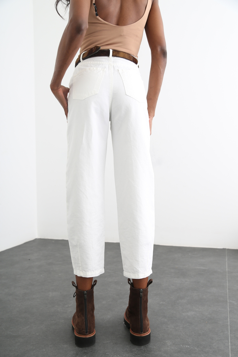 Ekru Yüksek Bel Slouchy Jean 