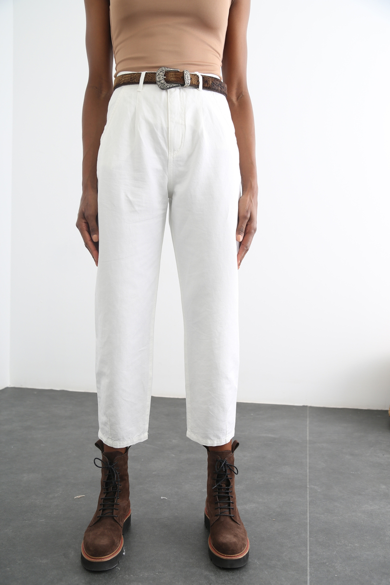 Ekru Yüksek Bel Slouchy Jean 