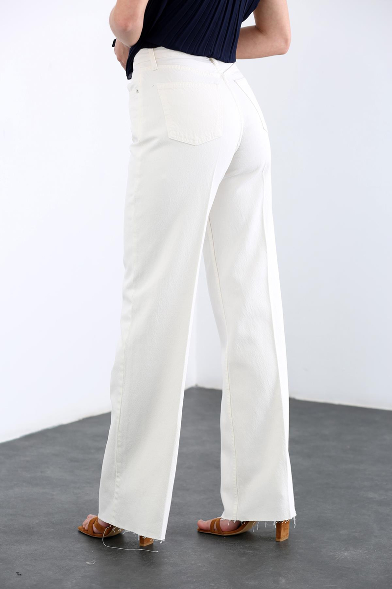 Ekru Yüksek Bel Wide Leg Jean 
