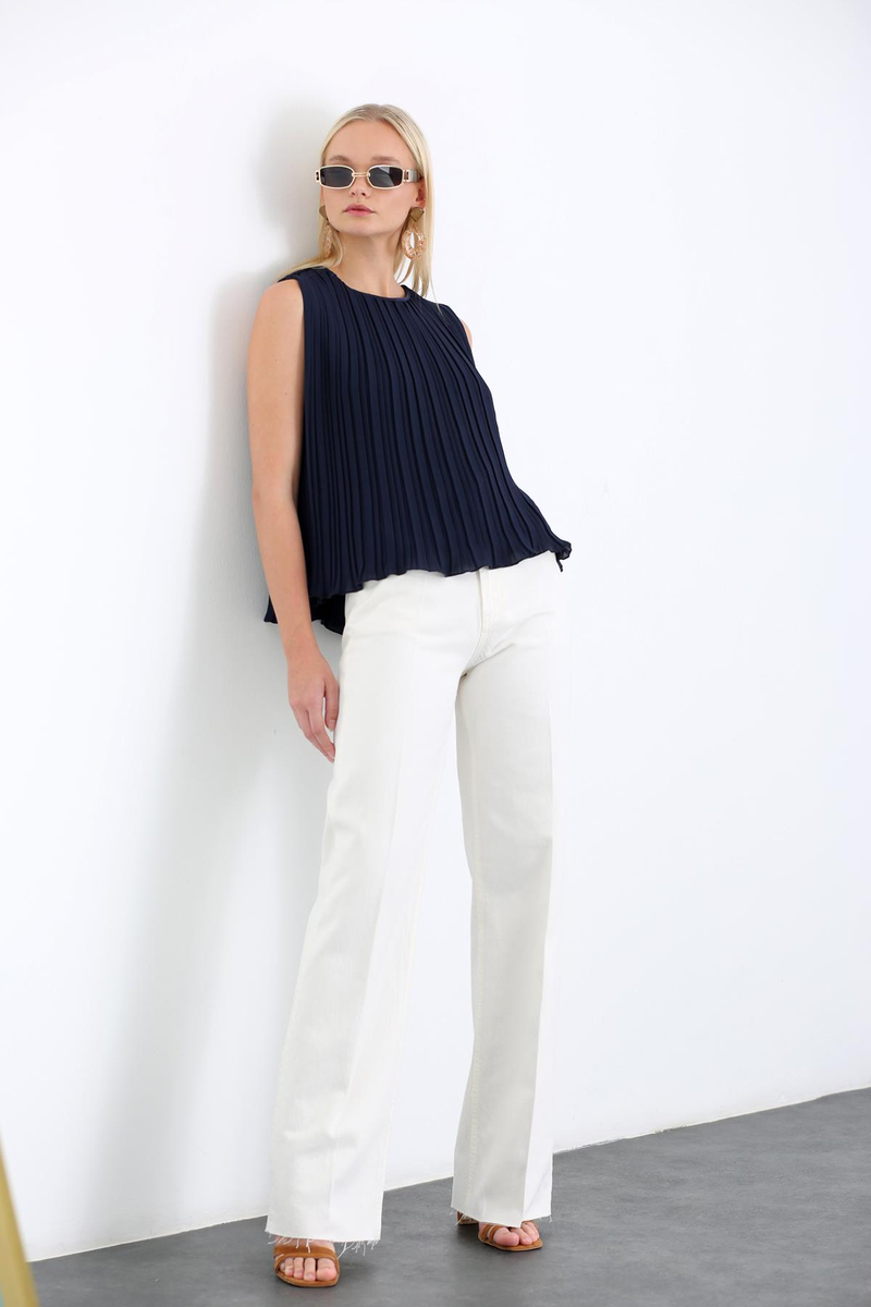 Ekru Yüksek Bel Wide Leg Jean 