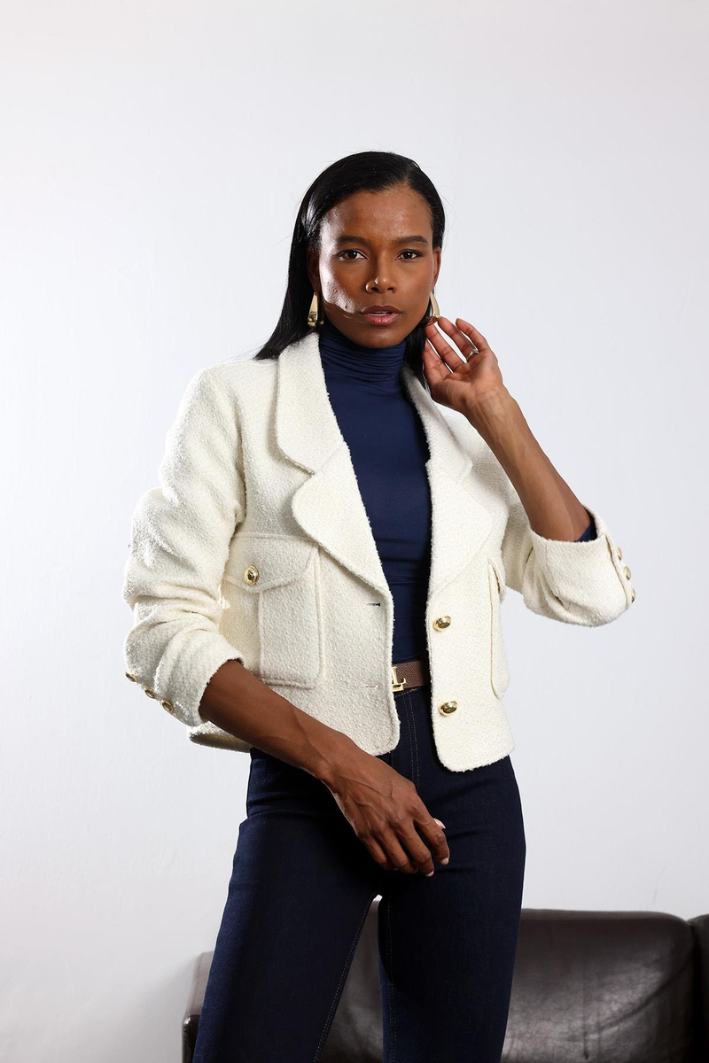 Ekru Yün Karışımlı Tüvit Ceket 03016