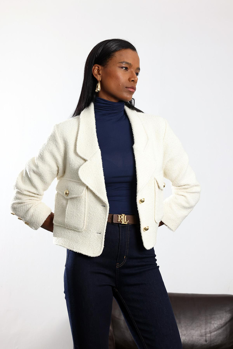 Ekru Yün Karışımlı Tüvit Ceket 03016