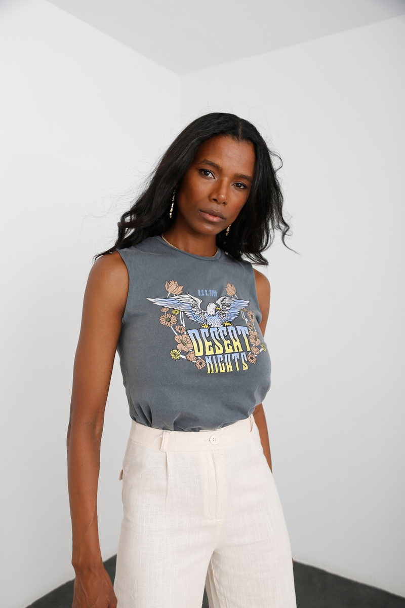 Füme Baskılı Kolsuz Tshirt 80622