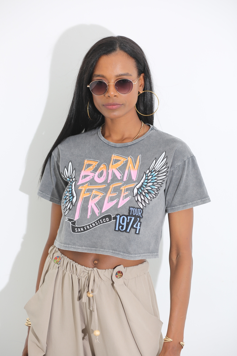 Füme Born Free Baskılı Tshirt 19188