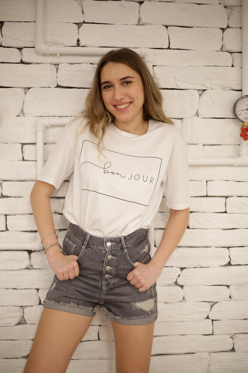 Füme Dört Düğme Yırtıklı Jean Şort 