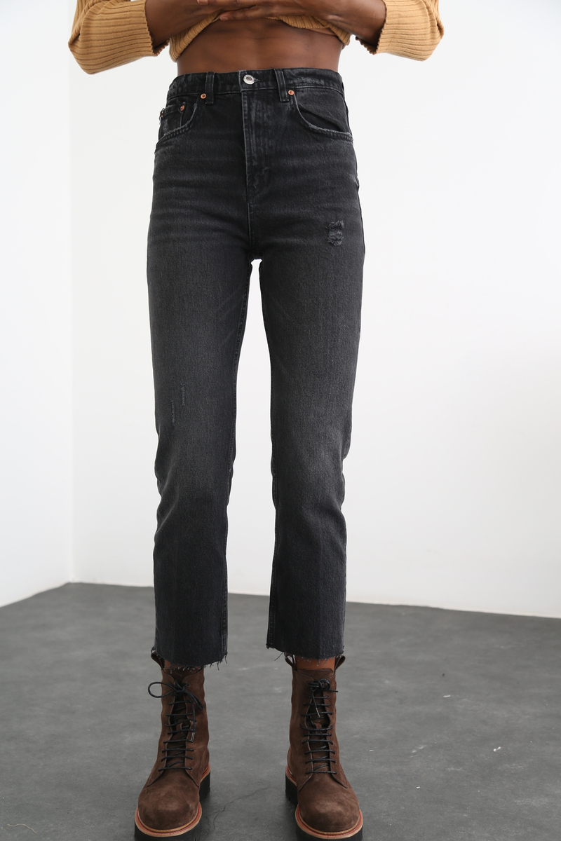 Füme Extra Yüksek Bel Kesik Paça Boyfit Jean 
