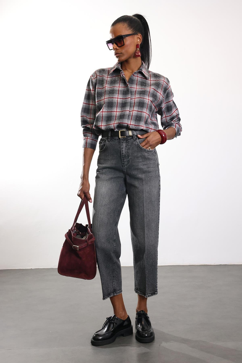 Füme Kemerli Baggy Jean 3010