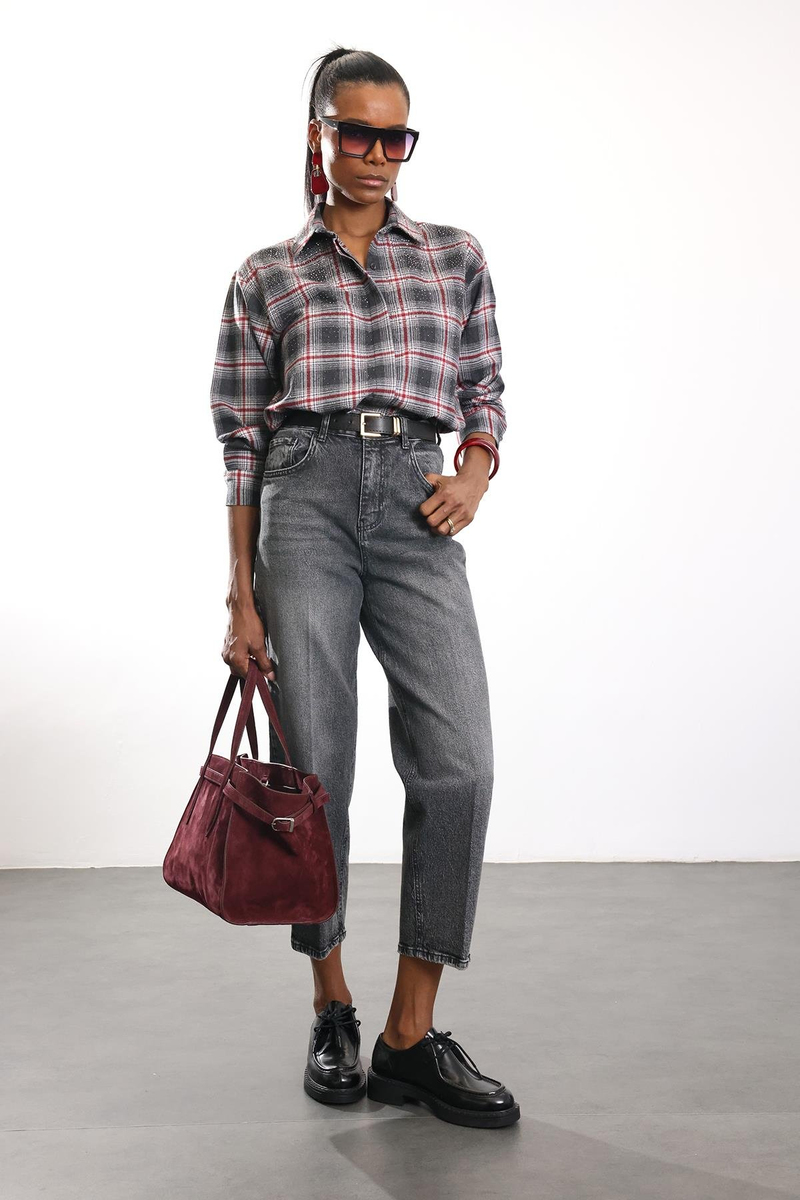 Füme Kemerli Baggy Jean 3010