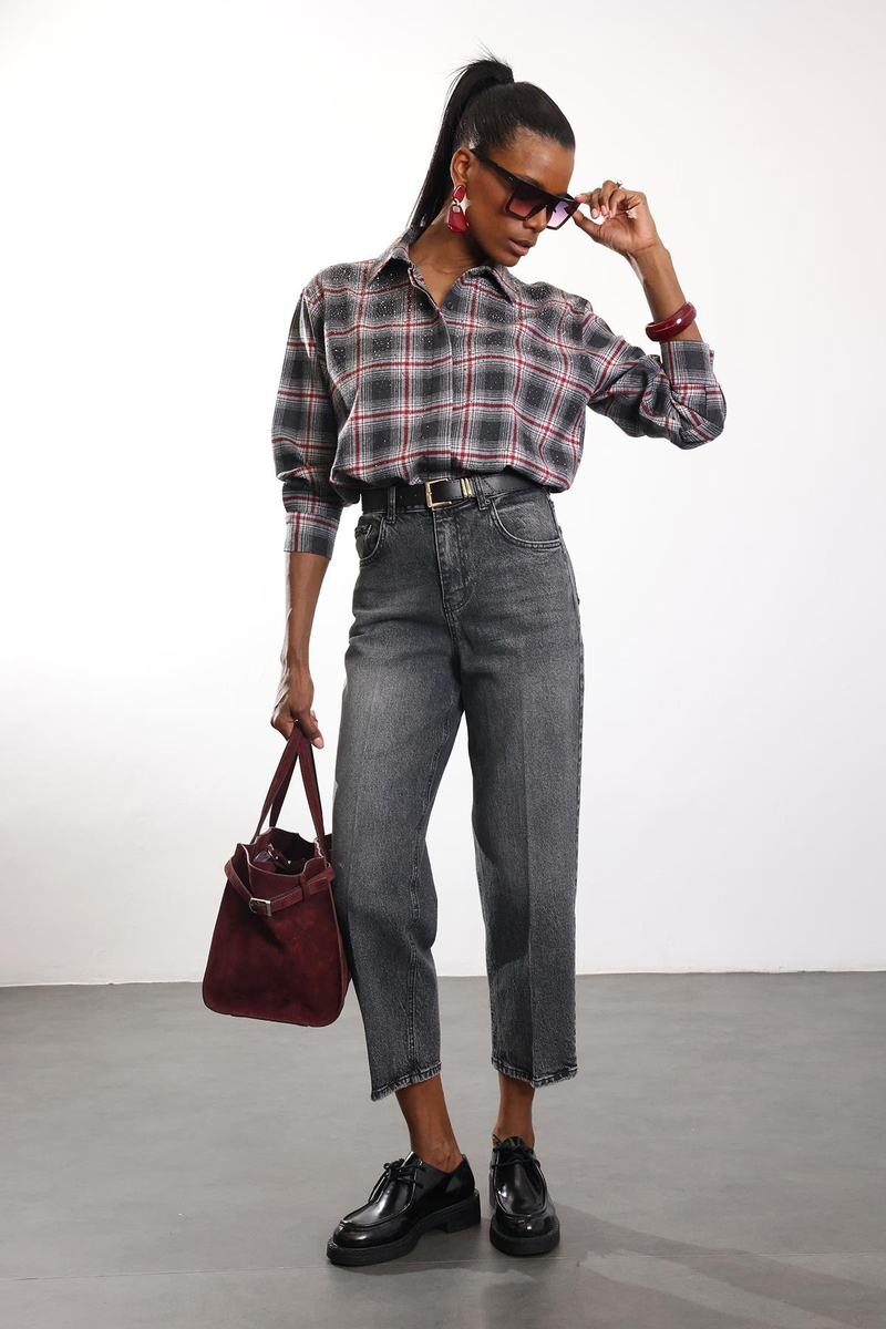 Füme Kemerli Baggy Jean 3010