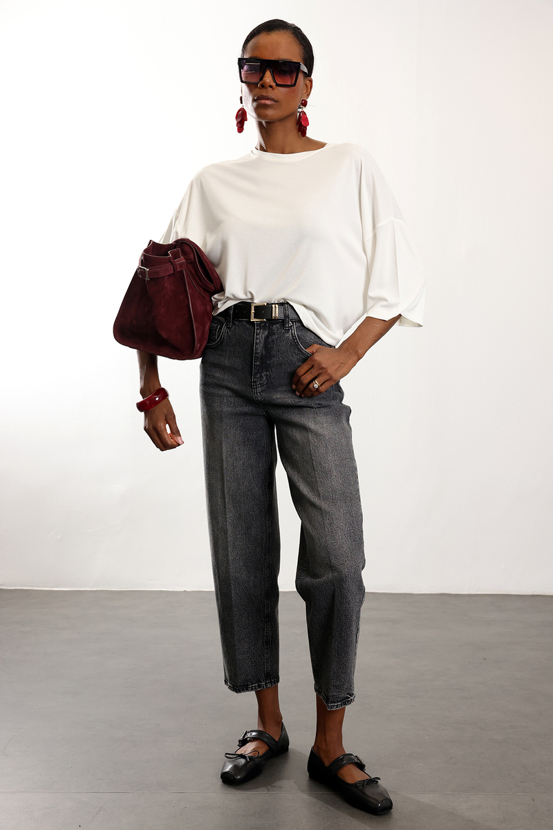 Füme Kemerli Baggy Jean 3010