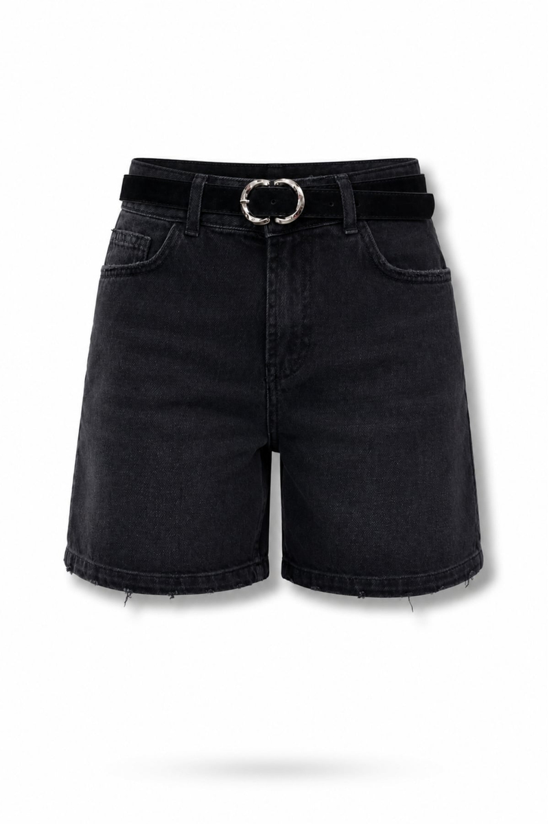 Füme Kemerli Denim Şort 26531