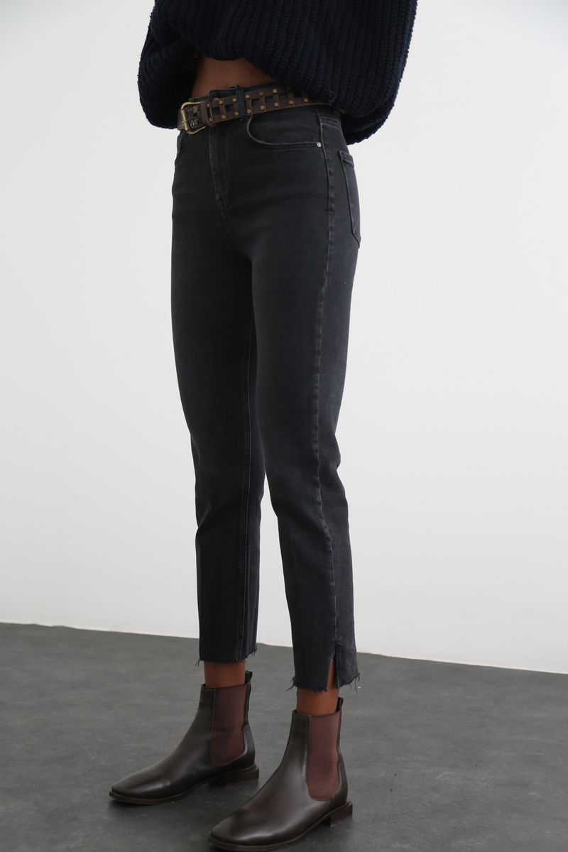 Füme Kesik Paça Yüksek Bel Mom Fit Jean 20388