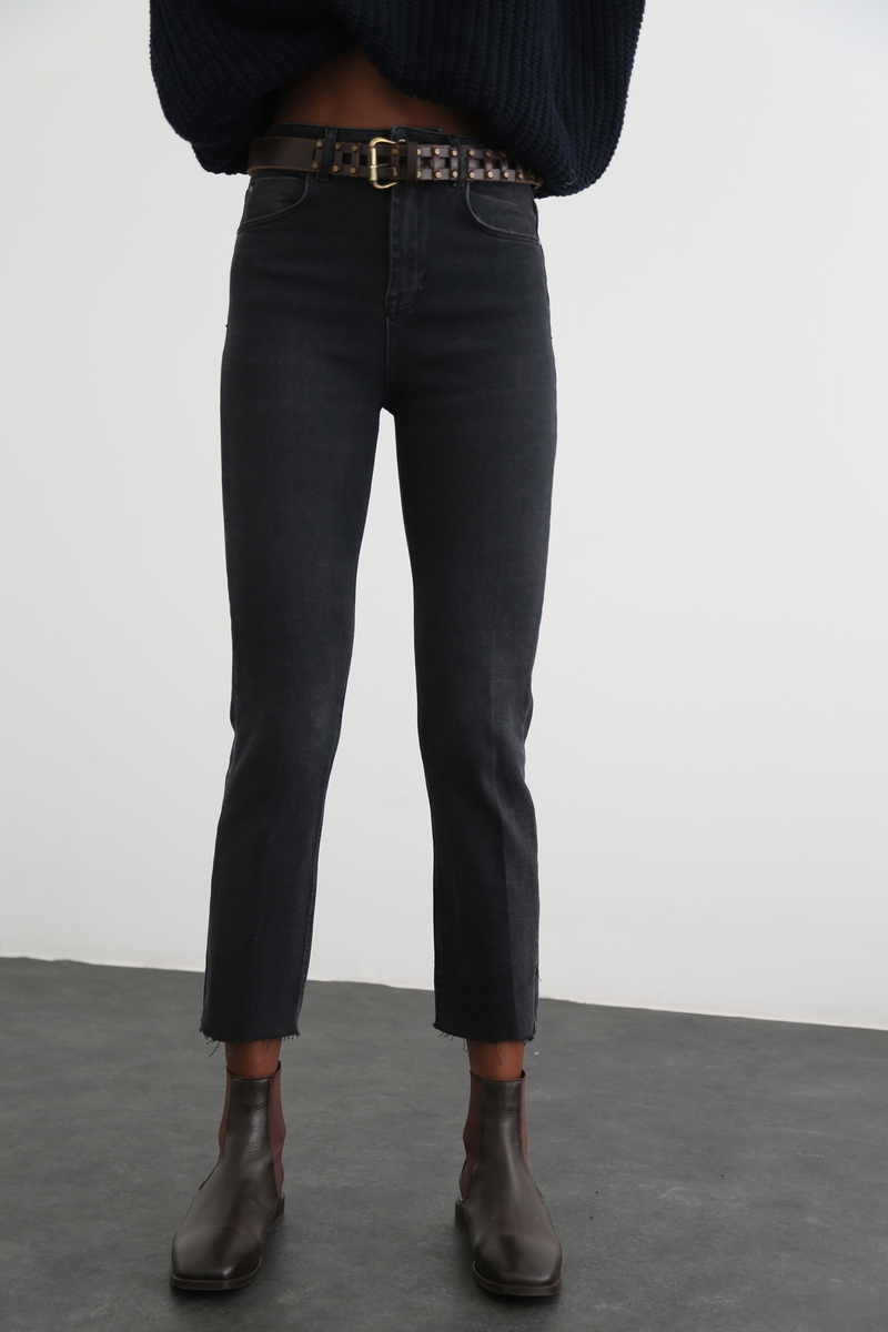 Füme Kesik Paça Yüksek Bel Mom Fit Jean 20388