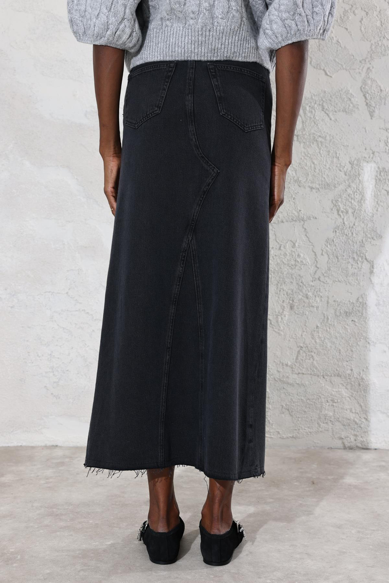 Füme Önü Yırtmaçlı Denim Etek 