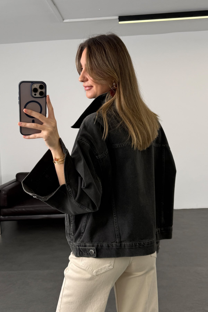 Füme Oversize Denim Ceket 