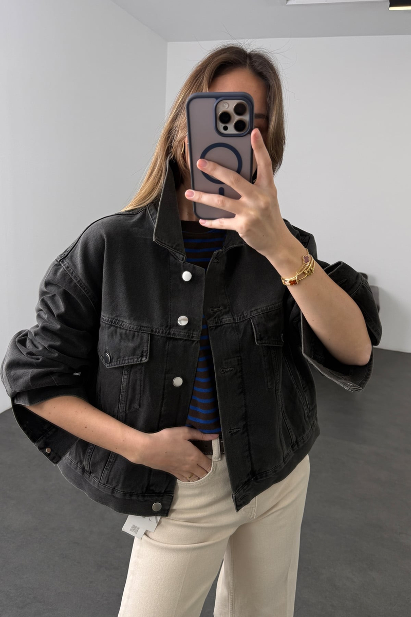 Füme Oversize Denim Ceket 