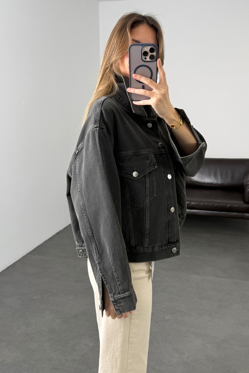 Füme Oversize Denim Ceket 