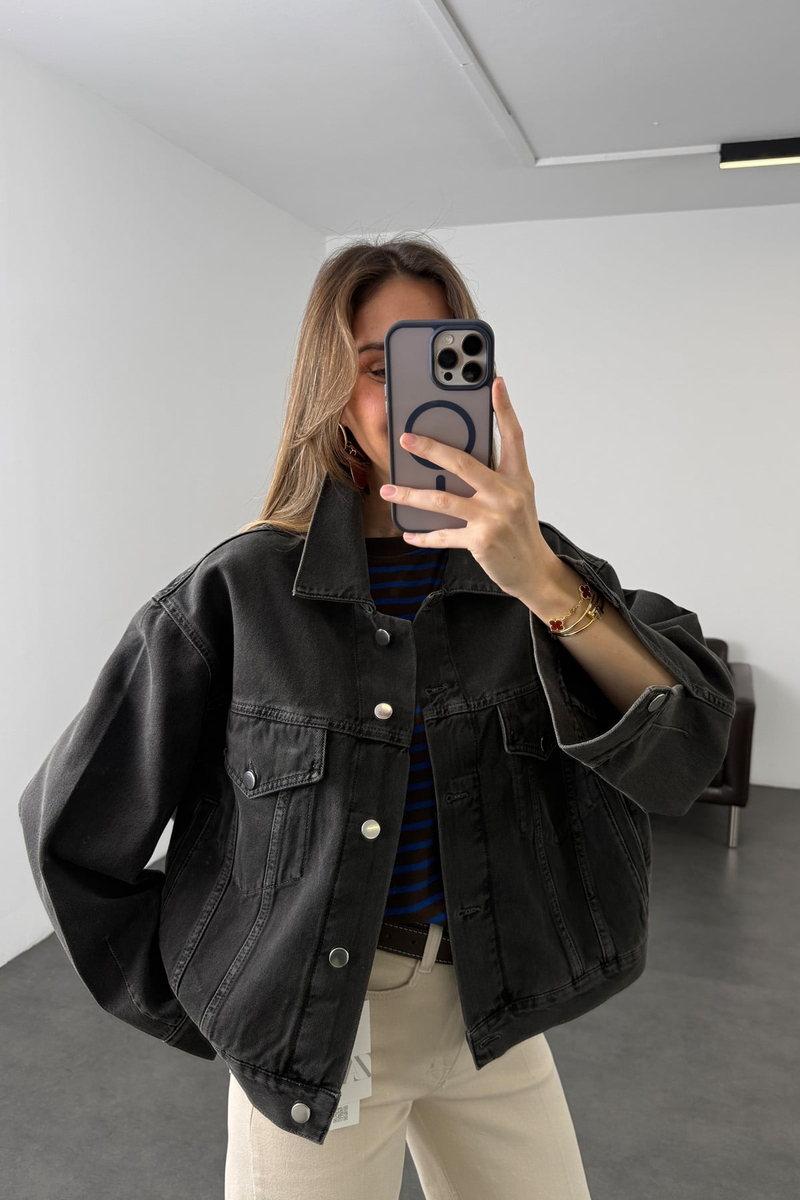 Füme Oversize Denim Ceket 