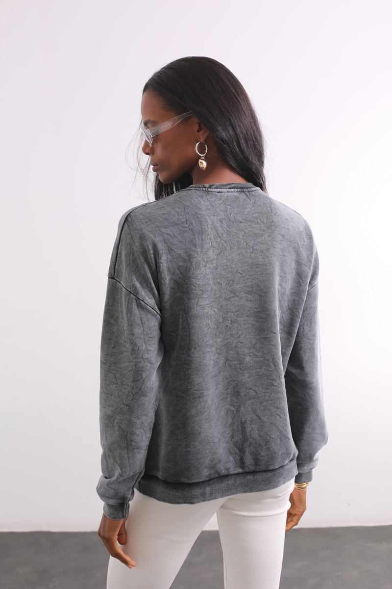 Füme Paris Baskılı Kanguru Cepli Sweatshirt 13569