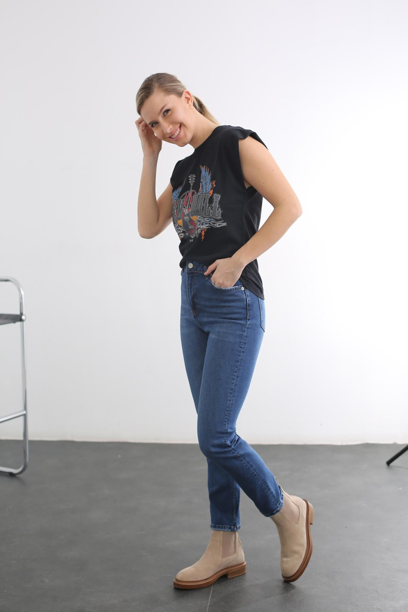 Füme Rock Baskılı Tshirt 