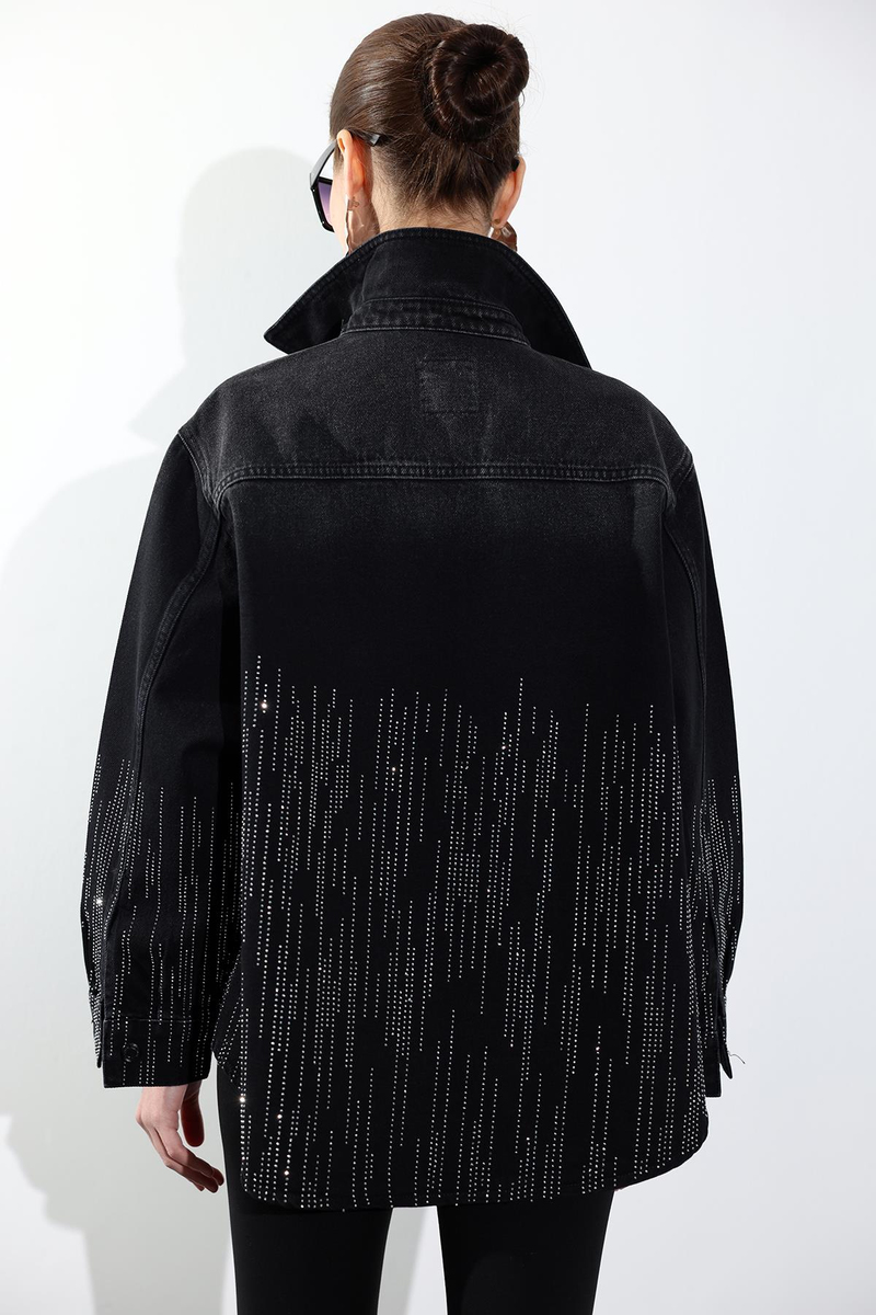 Füme Taş İşlemeli Denim Ceket 5103