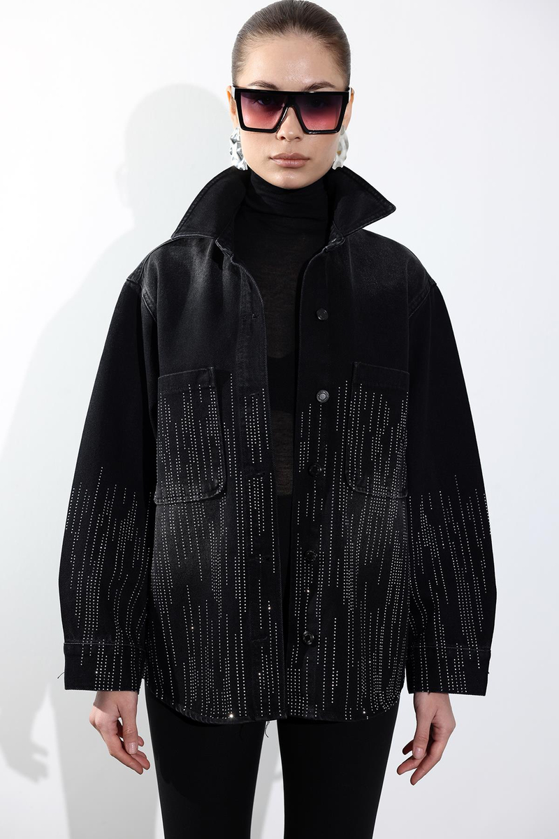 Füme Taş İşlemeli Denim Ceket 5103