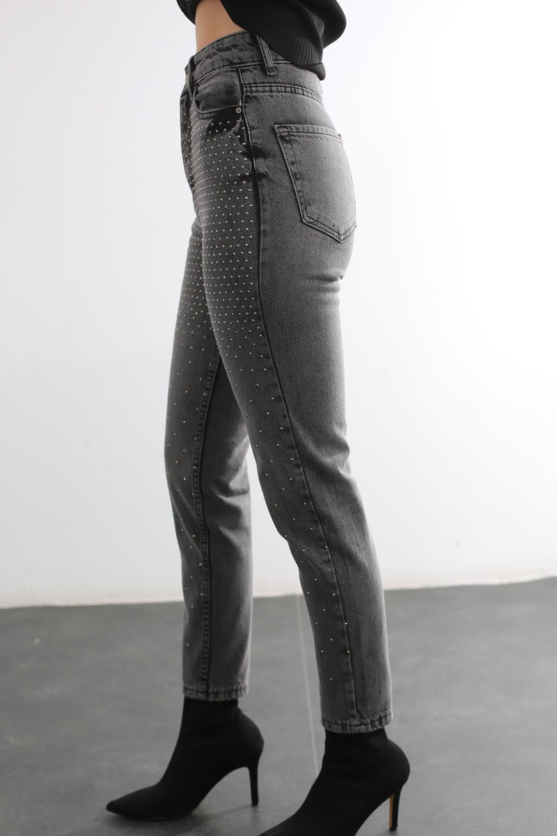 Füme Ultra Yüksek Bel Taşlı Jean 1084-ZR