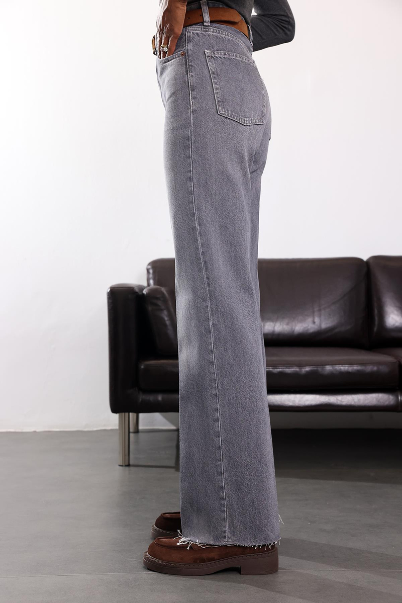 Füme Yüksek Bel Düz Kesim Jean 
