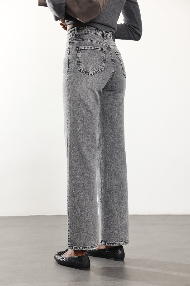 Füme Yüksek Bel Düz Kesim Jean 1005