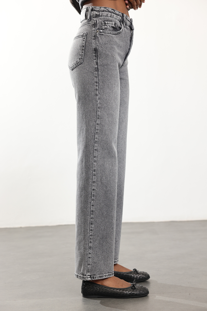 Füme Yüksek Bel Düz Kesim Jean 1005