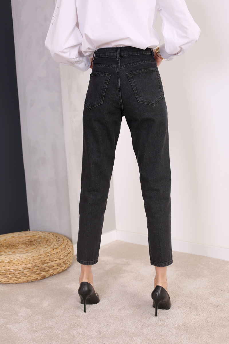 Füme Yüksek Bel Eskitmeli Mom Fit 2120