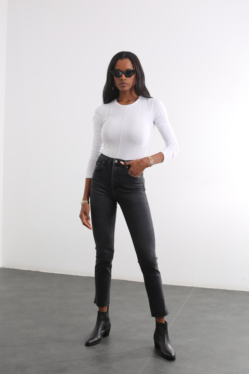 Füme Yüksek Bel Kesik Paça Jean 96