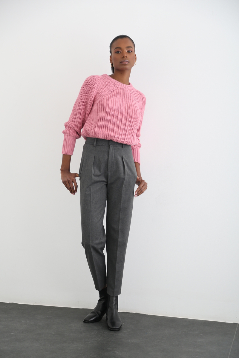 Füme Yüksek Bel Kumaş Pantolon 