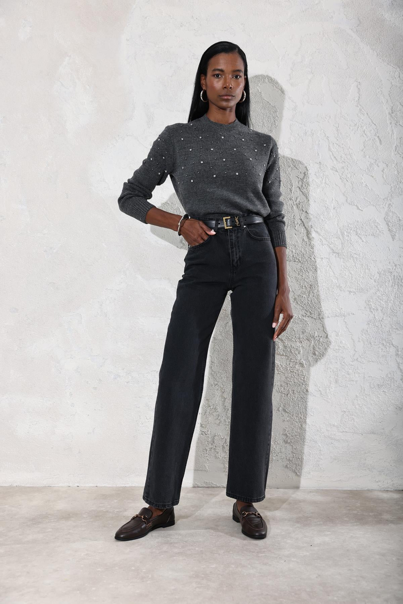 Füme Yüksek Bel Straight Jean 