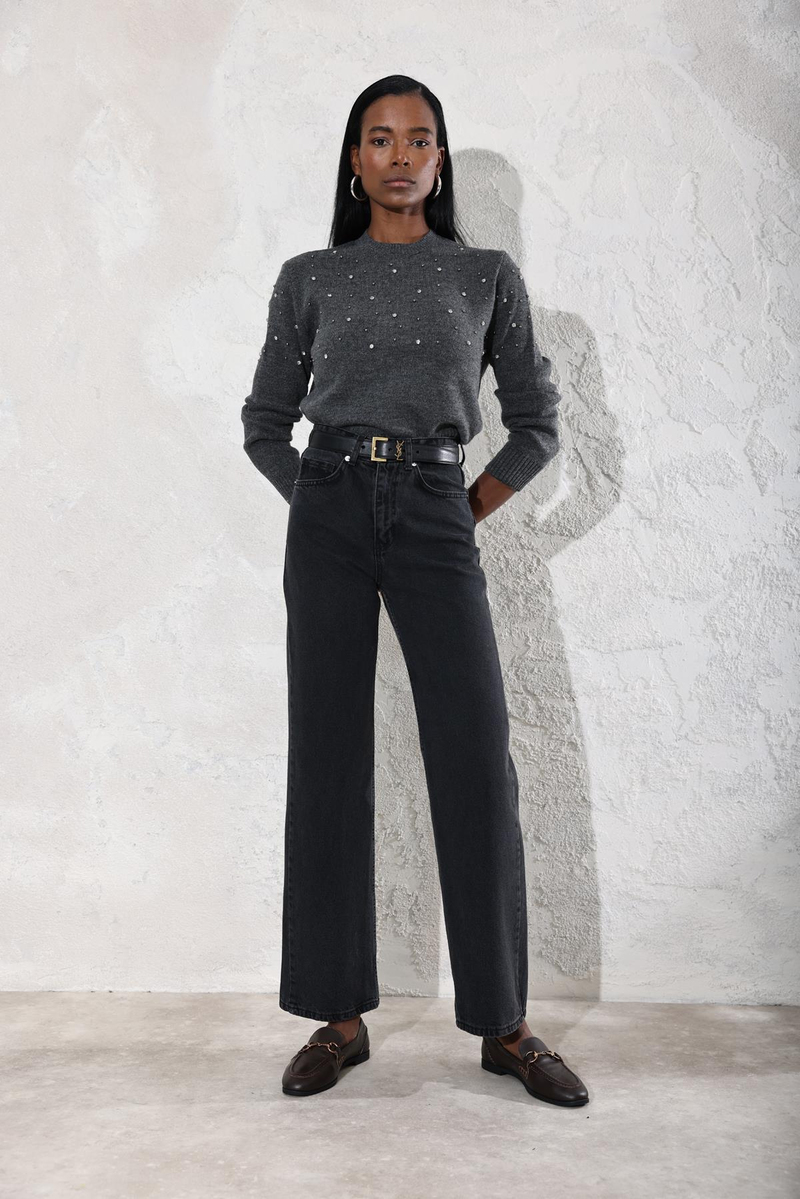 Füme Yüksek Bel Straight Jean 