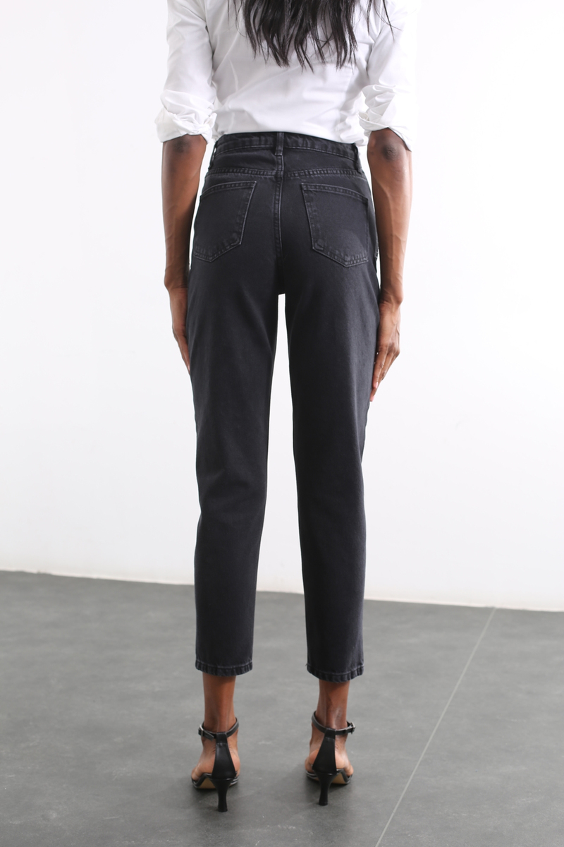 Füme Yüksek Bel Taşlı Mom Jean K22401-T