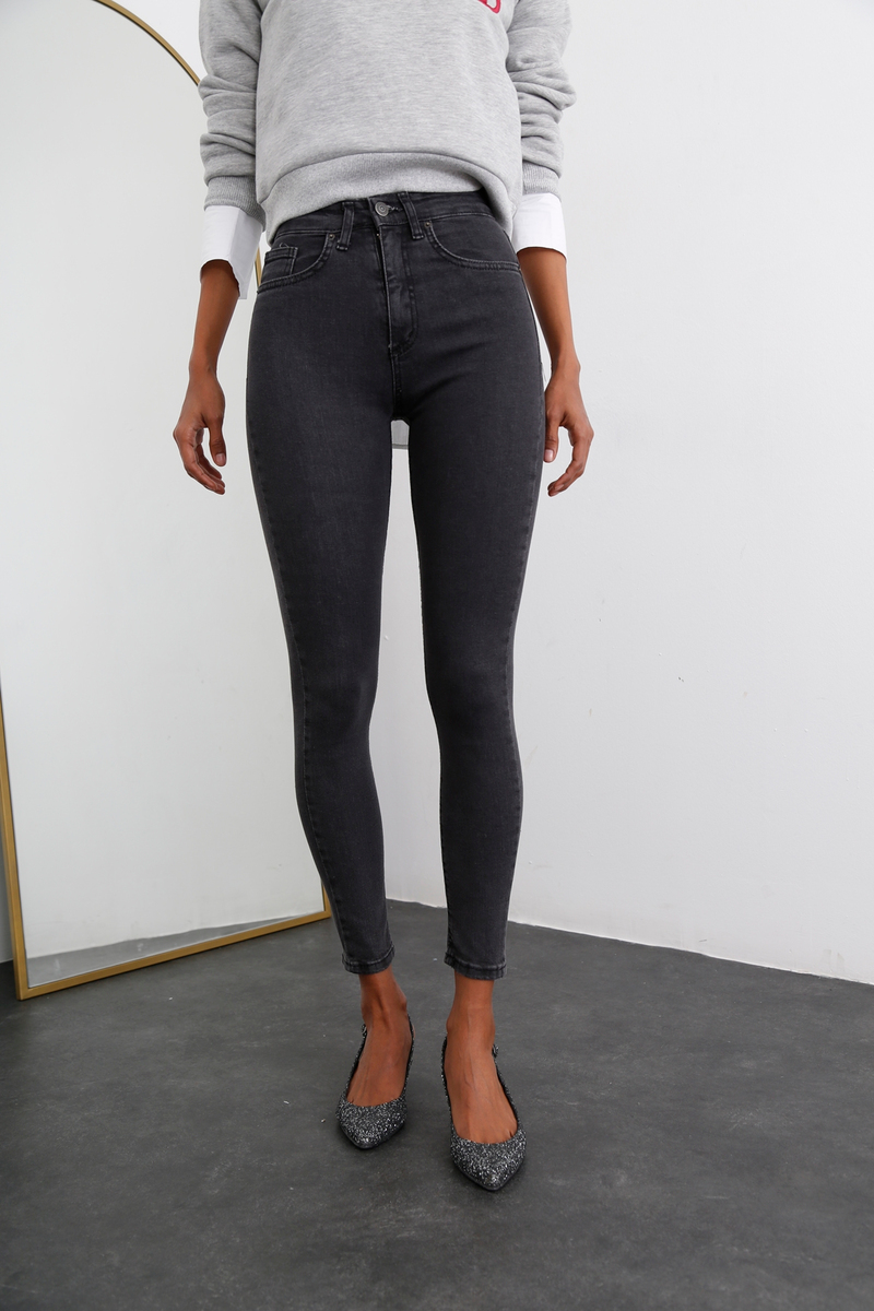 Füme Yüksek Bel Toparlayan Slim Fit Jean 