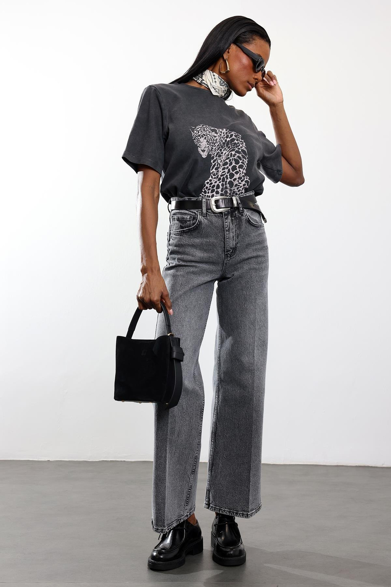 Füme Yüksek Bel Wide Leg Jean 