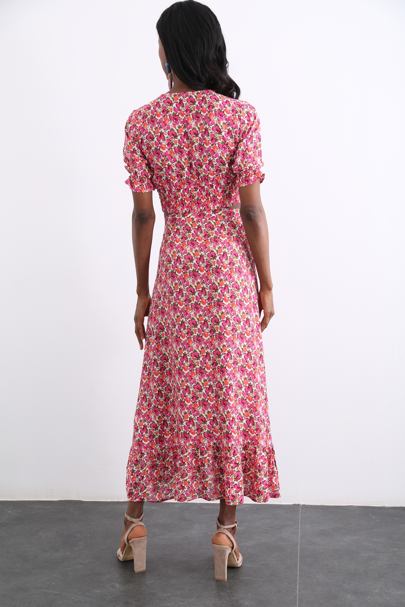 Fuşya Çiçekli Crop Etek Takım 3364