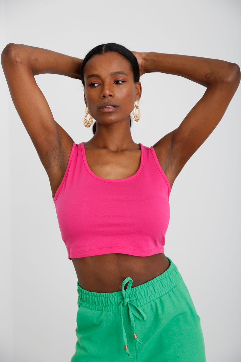 Fuşya Halter Yaka Crop 0168