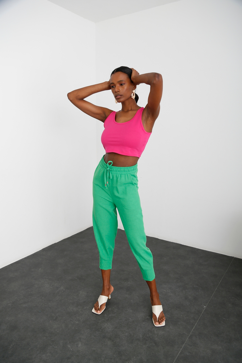 Fuşya Halter Yaka Crop 0168