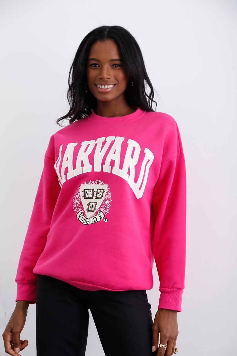 Fuşya Harvard Baskılı Şardonlu Sweatshirt 3630