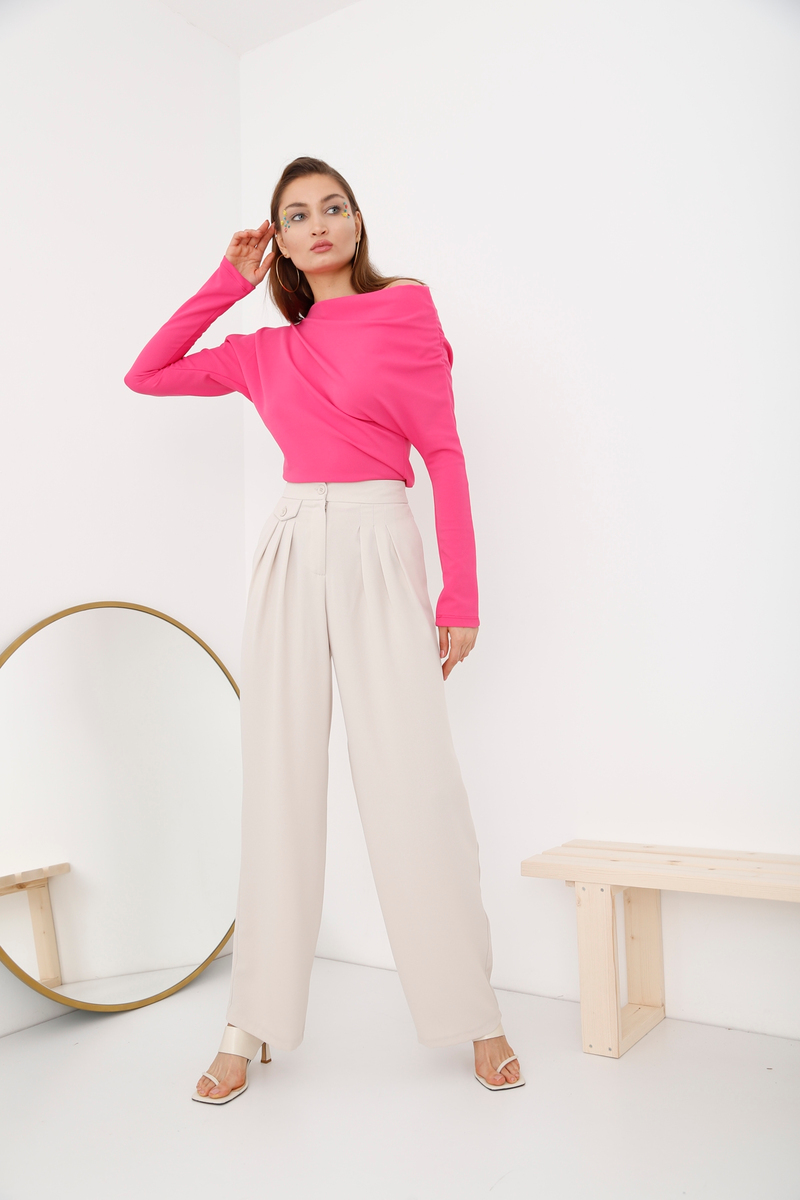 Fuşya Omzu Drape Detaylı Bluz 14161