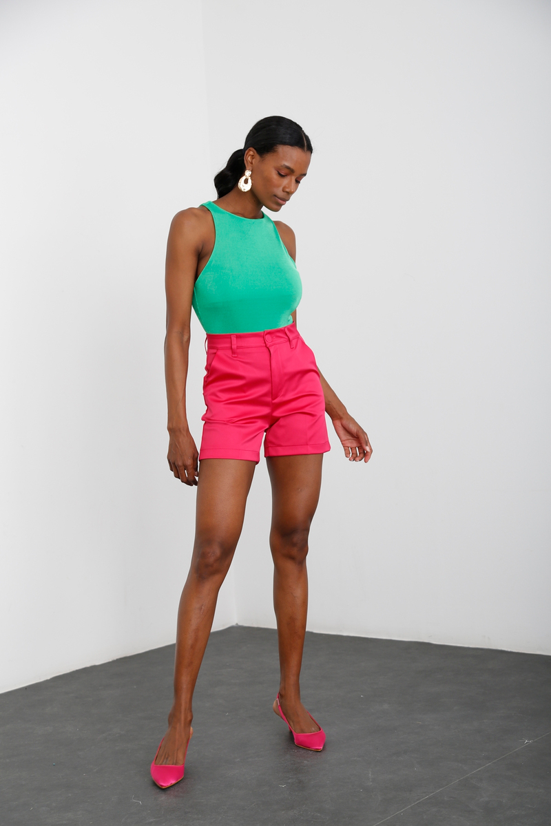 Fuşya Saten Şort 13329